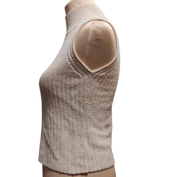 St Michael Marks Spencer S Beige Textured Knit Sleeveless Mock Neck Top Vintage - Picture 5 of 8
